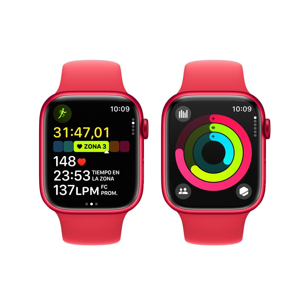 Apple Watch Series 9 GPS + Cellular • Caja de aluminio (PRODUCT)RED de 45 mm • Correa deportiva (PRODUCT)RED - M/L