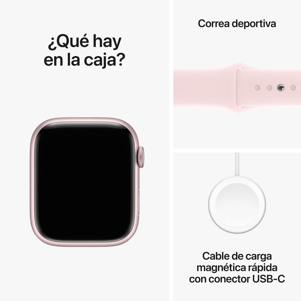 Apple Watch Series 9 GPS + Cellular • Caja de aluminio rosada de 45 mm • Correa deportiva rosado claro - M/L