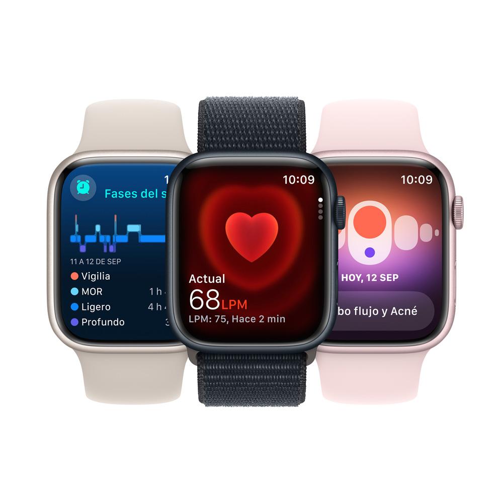 Apple Watch Series 9 GPS + Cellular • Caja de aluminio rosada de 45 mm • Correa deportiva rosado claro - M/L