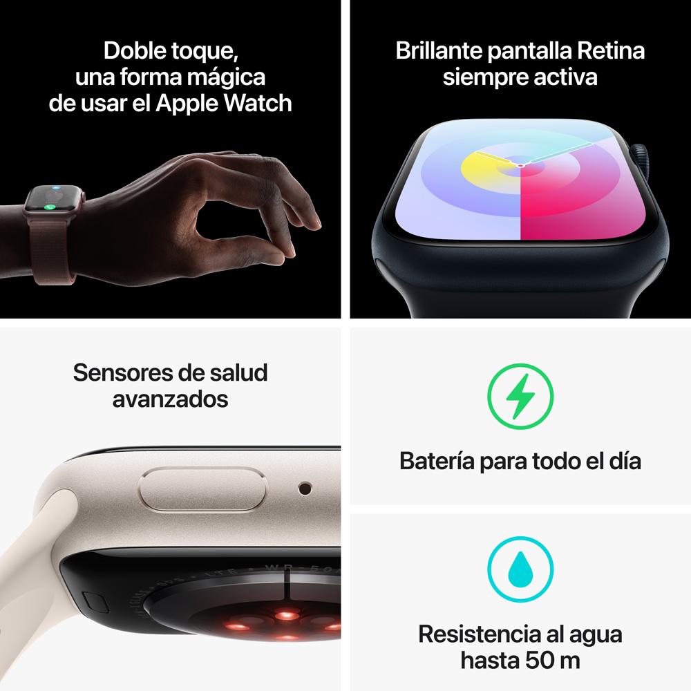 Apple Watch Series 9 GPS + Cellular • Caja de aluminio rosada de 45 mm • Correa deportiva rosado claro - M/L