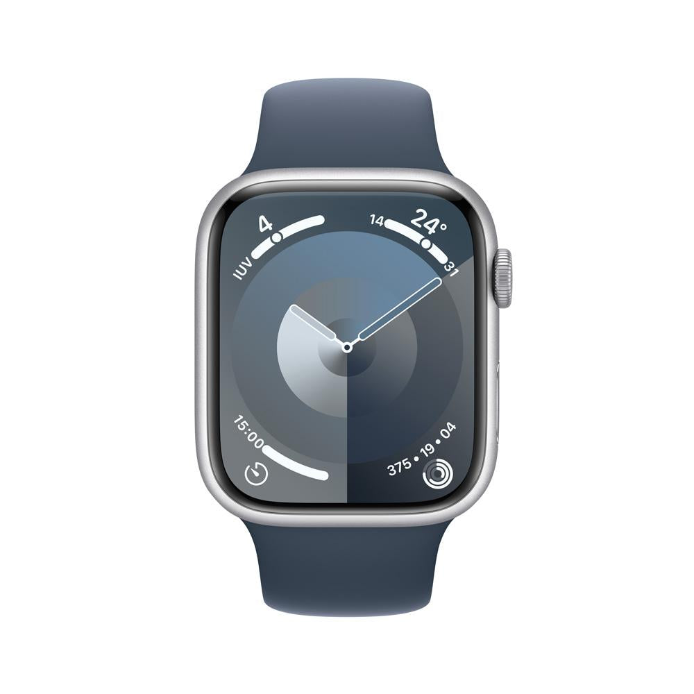 Apple Watch Series 9 GPS + Cellular • Caja de aluminio color plata de 45 mm • Correa deportiva azul tormenta - M/L