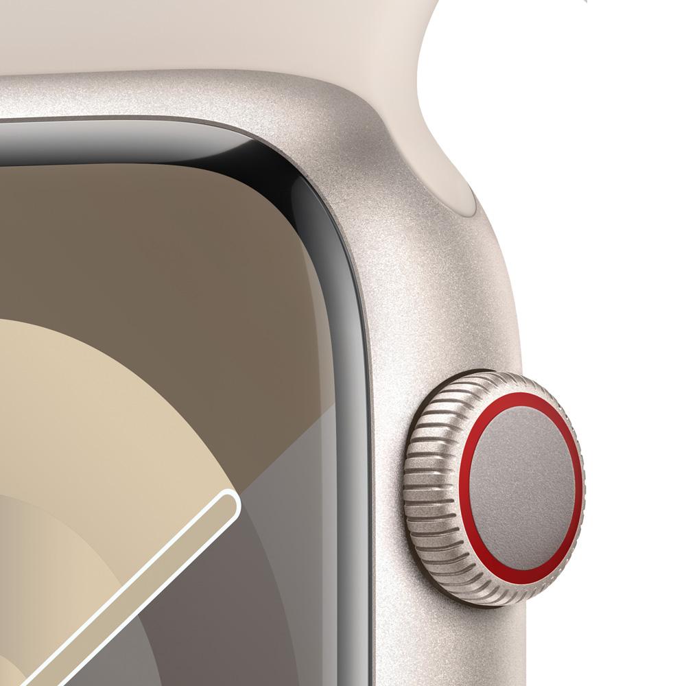 Apple Watch Series 9 GPS + Cellular • Caja de aluminio blanco estelar de 45 mm • Correa deportiva blanco estelar - M/L