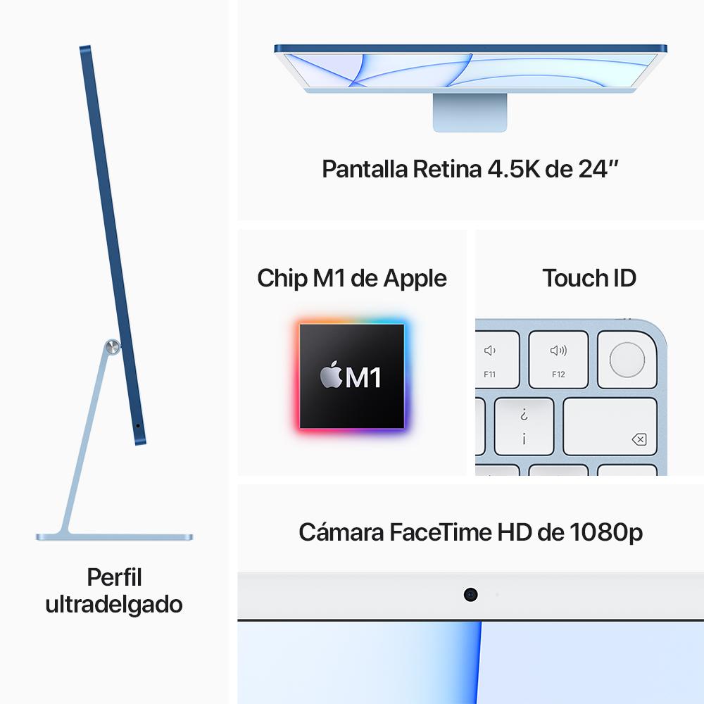 iMac con pantalla Retina 4,5K de 24 pulgadas: Chip M1 de Apple con CPU de ocho núcleos y GPU de ocho núcleos, 512 GB SSD - Plata