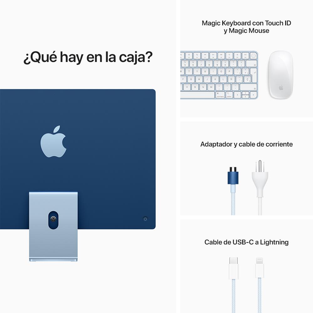 iMac con pantalla Retina 4,5K de 24 pulgadas: Chip M1 de Apple con CPU de ocho núcleos y GPU de ocho núcleos, 512 GB SSD - Plata