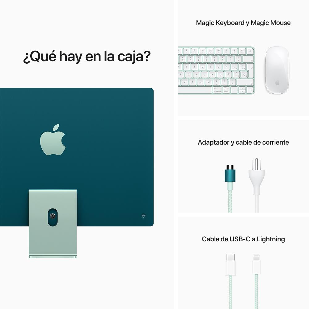 iMac con pantalla Retina 4,5K de 24 pulgadas: Chip M1 de Apple con CPU de ocho núcleos y GPU de siete núcleos, 256 GB SSD - Verde