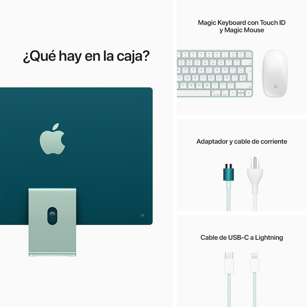 iMac con pantalla Retina 4,5K de 24 pulgadas: Chip M1 de Apple con CPU de ocho núcleos y GPU de ocho núcleos, 512 GB SSD - Verde