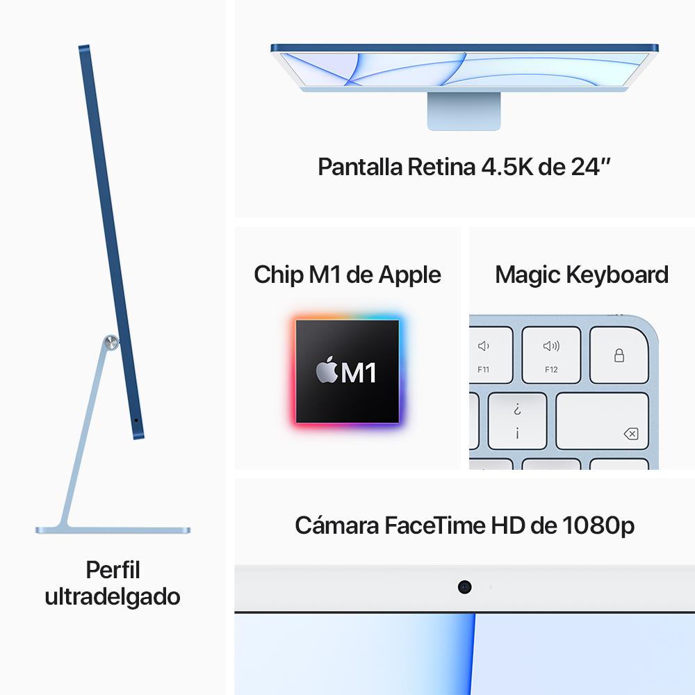 iMac con pantalla Retina 4,5K de 24 pulgadas: Chip M1 de Apple con CPU de ocho núcleos y GPU de siete núcleos, 256 GB SSD - Plata