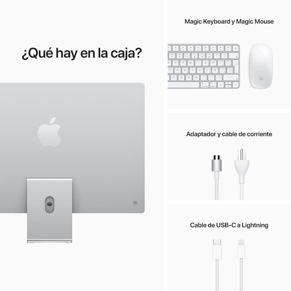 iMac con pantalla Retina 4,5K de 24 pulgadas: Chip M1 de Apple con CPU de ocho núcleos y GPU de siete núcleos, 256 GB SSD - Plata