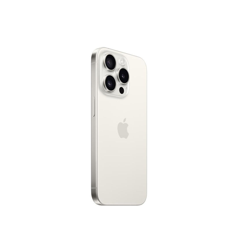 Laterales y parte trasera de iPhone 15 Pro Titanio Blanco 128GB en Mac Center
