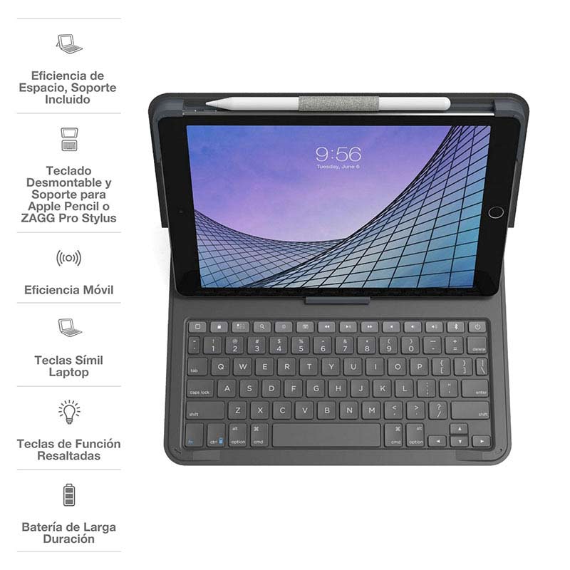 Case con teclado ZAGG para iPad de 10.2 (Gen 7,8 & 9) Gris Oscuro