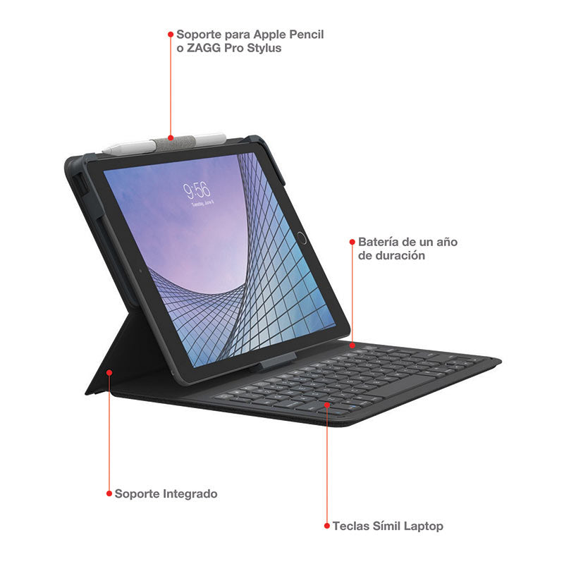 Case con teclado ZAGG para iPad de 10.2 (Gen 7,8 & 9) Gris Oscuro