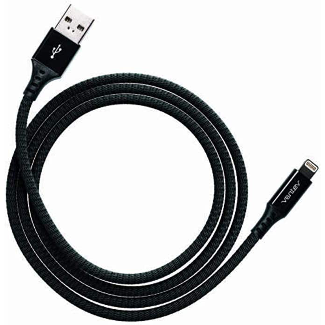 Cable de Aleacion Ventev de USB-A a Lightning de 4 pies - Negro Azabache