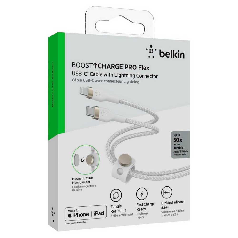 Cable Belkin USB-C a Lightning - 2M - Pro Flex - Blanco