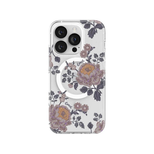 Case protectora Coach con MagSafe Para iPhone 14 Pro- Moody Floral/Púrpura