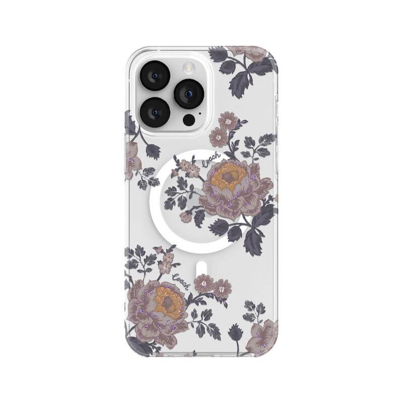 Case protectora Coach con MagSafe Para iPhone 14 Pro Max- Moody Floral/Púrpura