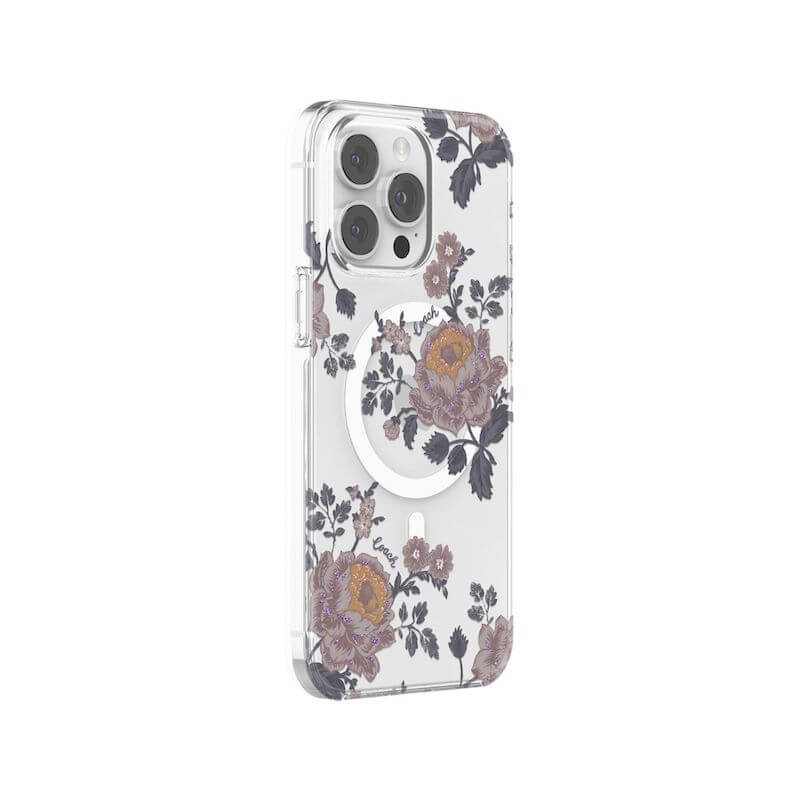 Case protectora Coach con MagSafe Para iPhone 14 Pro Max- Moody Floral/Púrpura