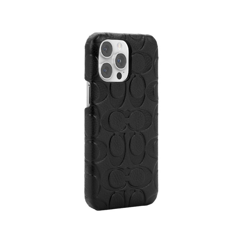 Case COACH SLIM Envoltura De Cuero En Relieve Para iPhone 14 Pro Max- Negro