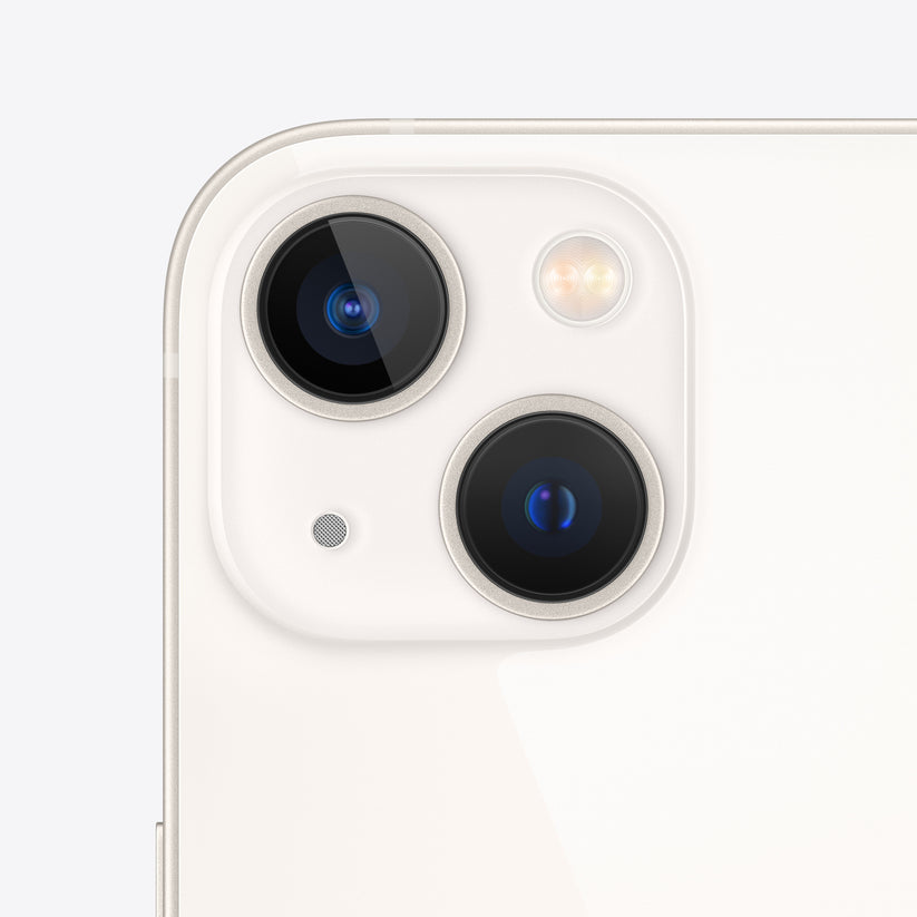iPhone 13 blanco con dos cámaras de 12 MP en www.mac-center.com