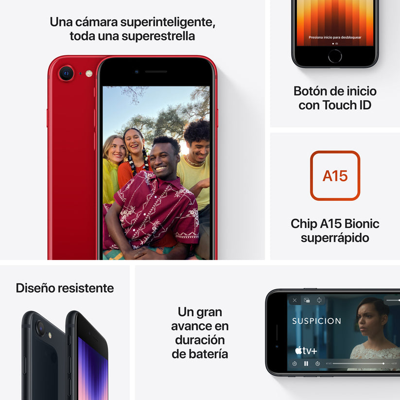 iPhone SE (3.ª generación) banco, negro y rojo