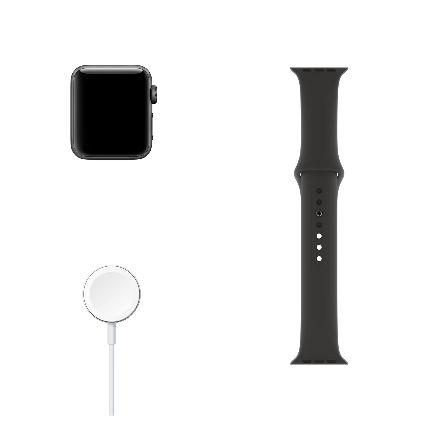 Apple Watch Series 3 (GPS) con caja de 38 mm de aluminio en gris espacial y correa deportiva negra
