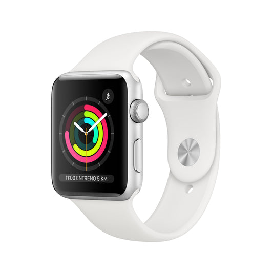 Apple Watch Series 3 (GPS) con caja de 42 mm de aluminio en plata y correa deportiva blanca
