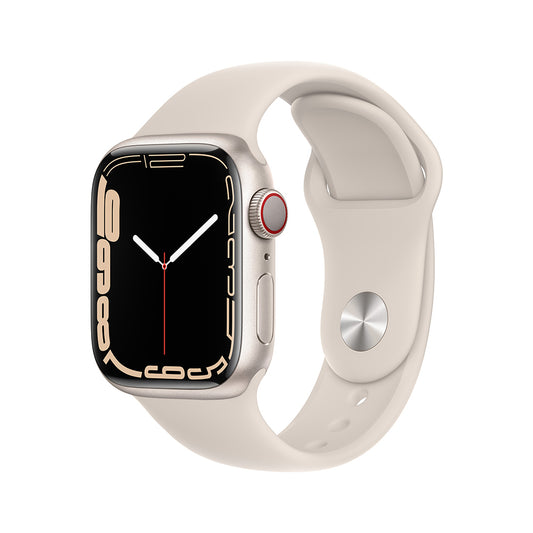 Apple Watch Series 7 (GPS + Cellular) - Caja de aluminio en blanco estrella de 41 mm - Correa deportiva blanco estrella - Talla única