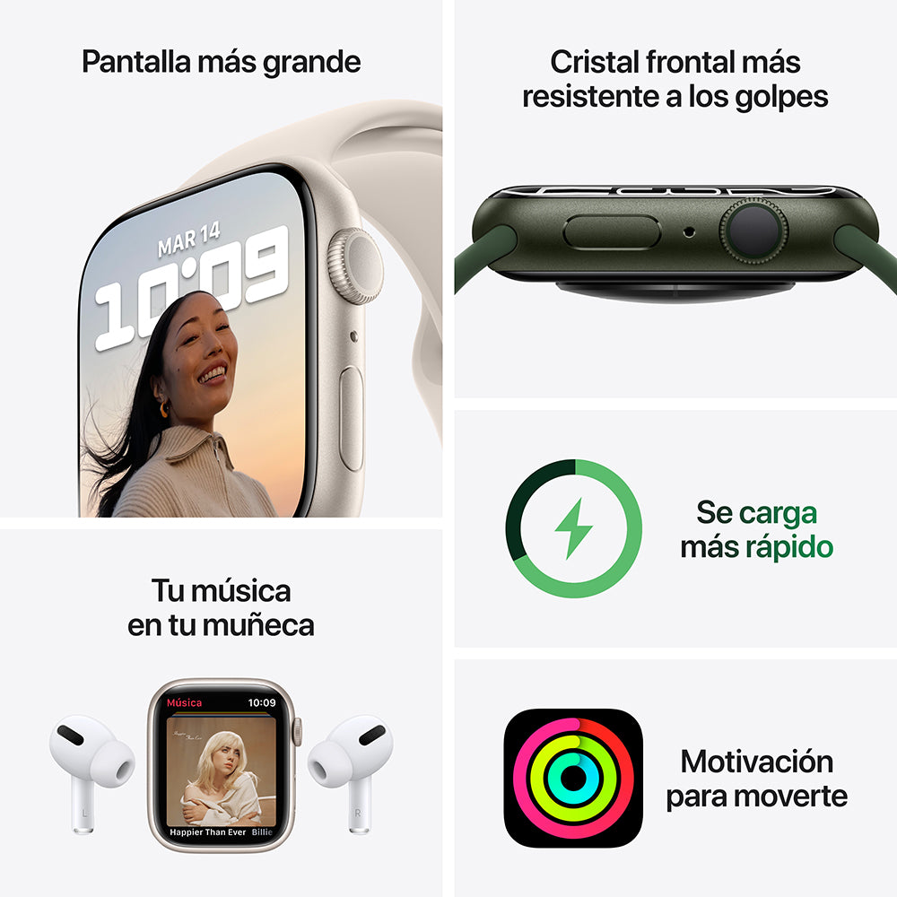 Apple Watch Series 7 (GPS) - Caja de aluminio en verde de 41 mm - Correa deportiva verde trébol - Talla única