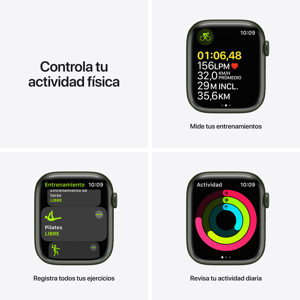 Apple Watch Series 7 (GPS) - Caja de aluminio en verde de 45 mm - Correa deportiva verde trébol - Talla única