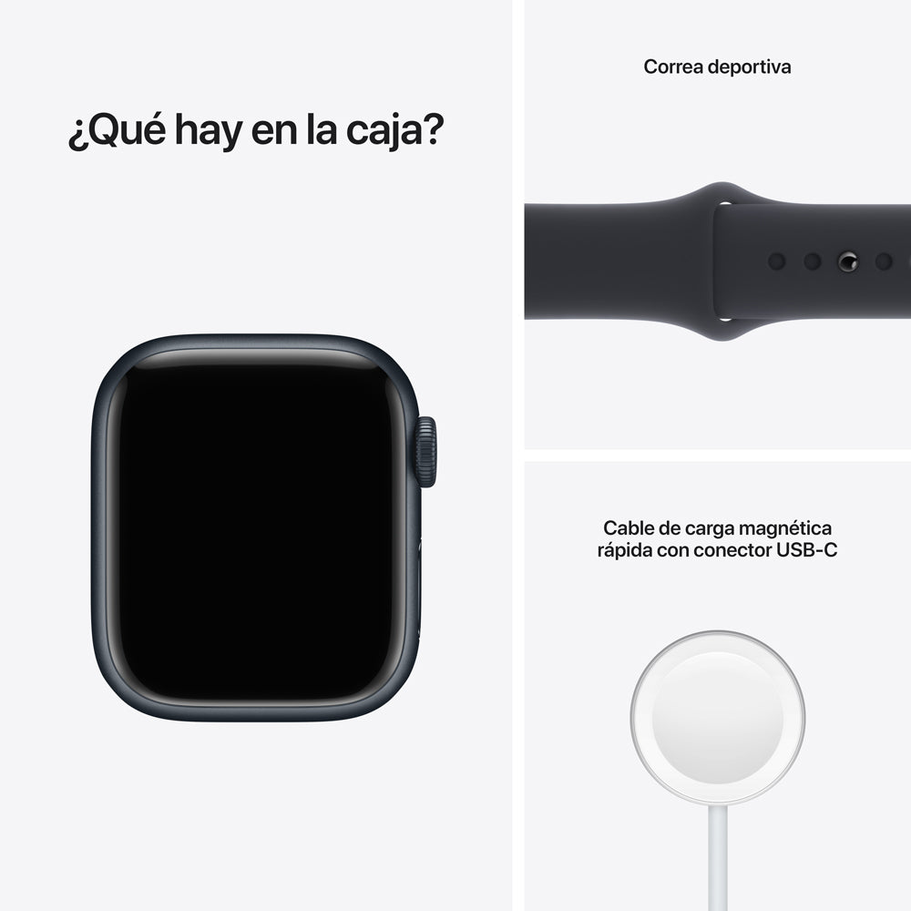 Apple Watch Series 7 (GPS) - Caja de aluminio en color medianoche de 41 mm - Correa deportiva en color medianoche - Talla única
