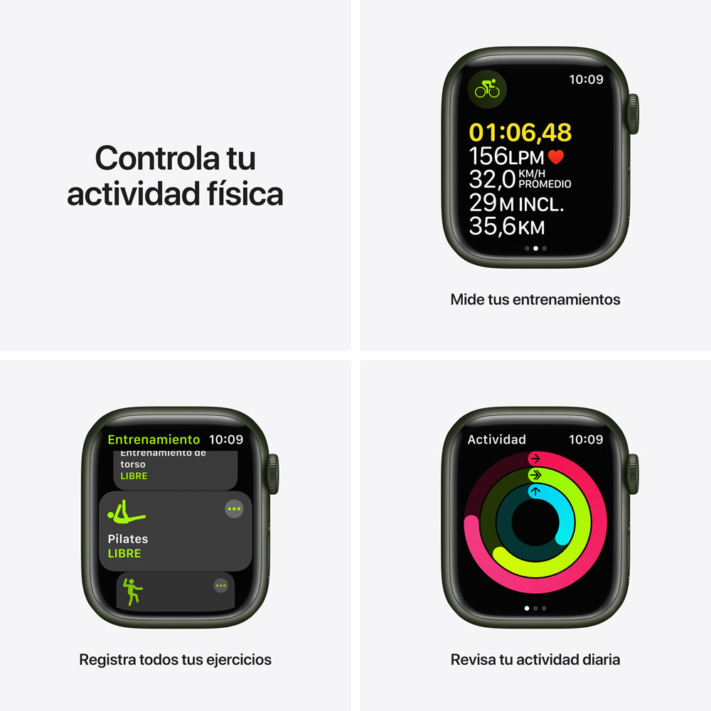 Apple Watch Series 7 (GPS) - Caja de aluminio en verde de 41 mm - Correa deportiva verde trébol - Talla única