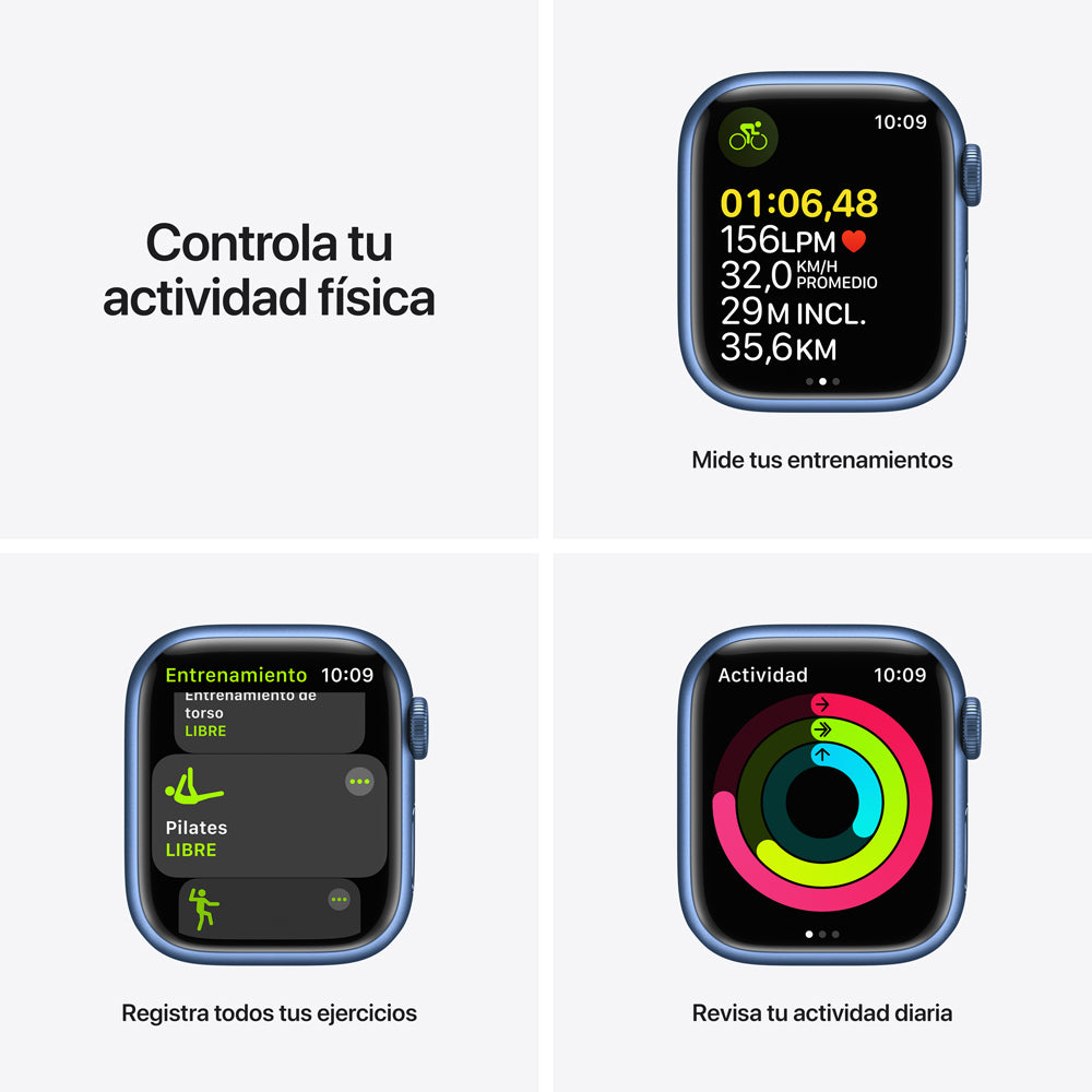 Apple Watch Series 7 (GPS) - Caja de aluminio en azul de 41 mm - Correa deportiva en color abismo - Talla única