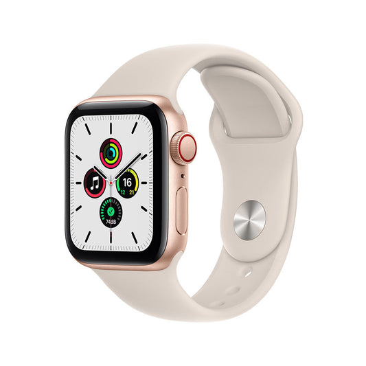 Apple Watch SE (GPS + Cellular) de 44 mm - Talla única - Caja de aluminio en oro - Correa deportiva blanco estrella