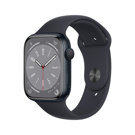 Apple Watch Series 8 (GPS) de 45 mm - Talla única - Caja de aluminio en color medianoche - Correa deportiva en color medianoche