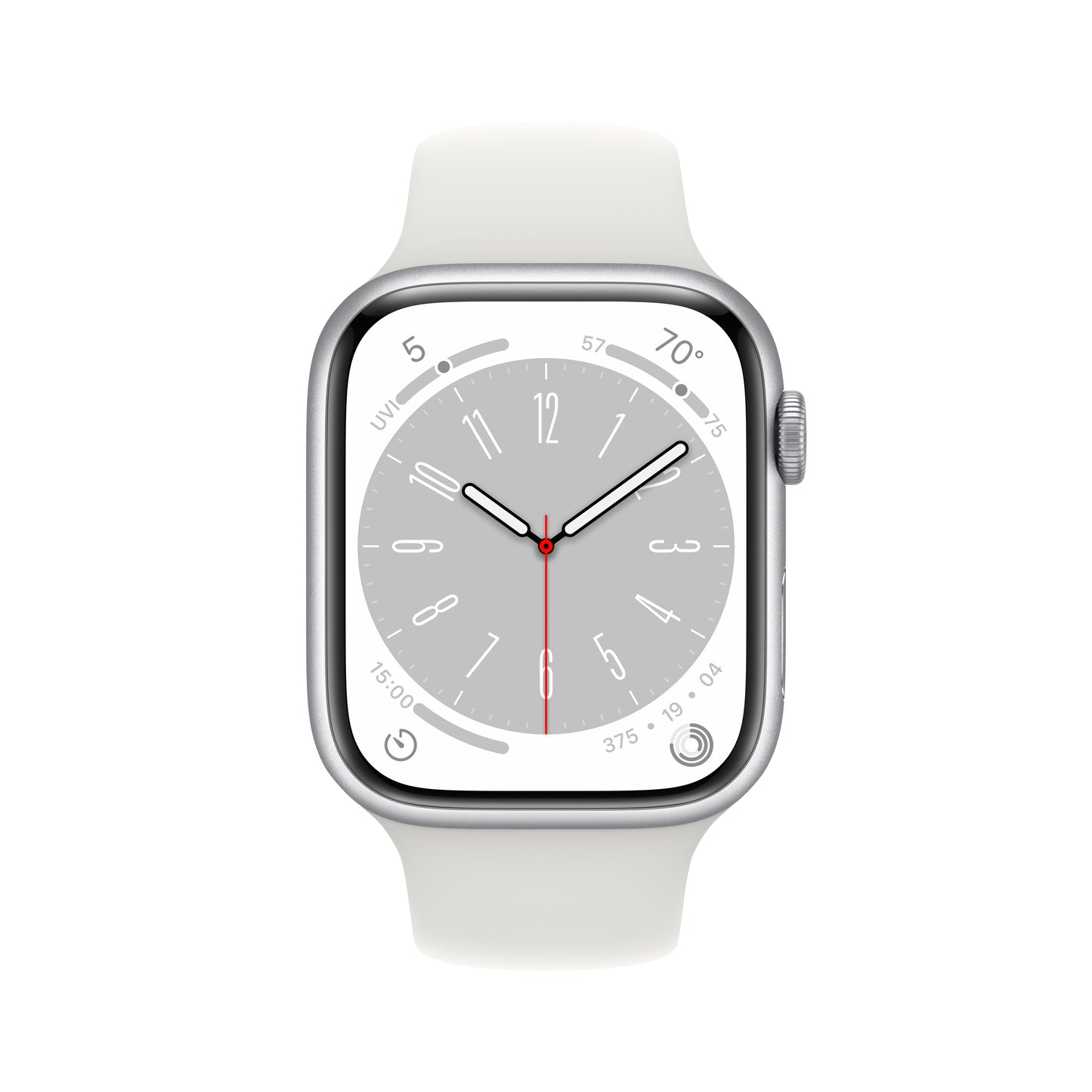 Apple Watch Series 8 (GPS) de 45 mm - Talla única - Caja de aluminio en plata - Correa deportiva blanca