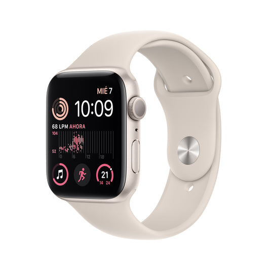Apple Watch SE (GPS) de 44 mm color blanco estrella disponible en www.mac-center.com