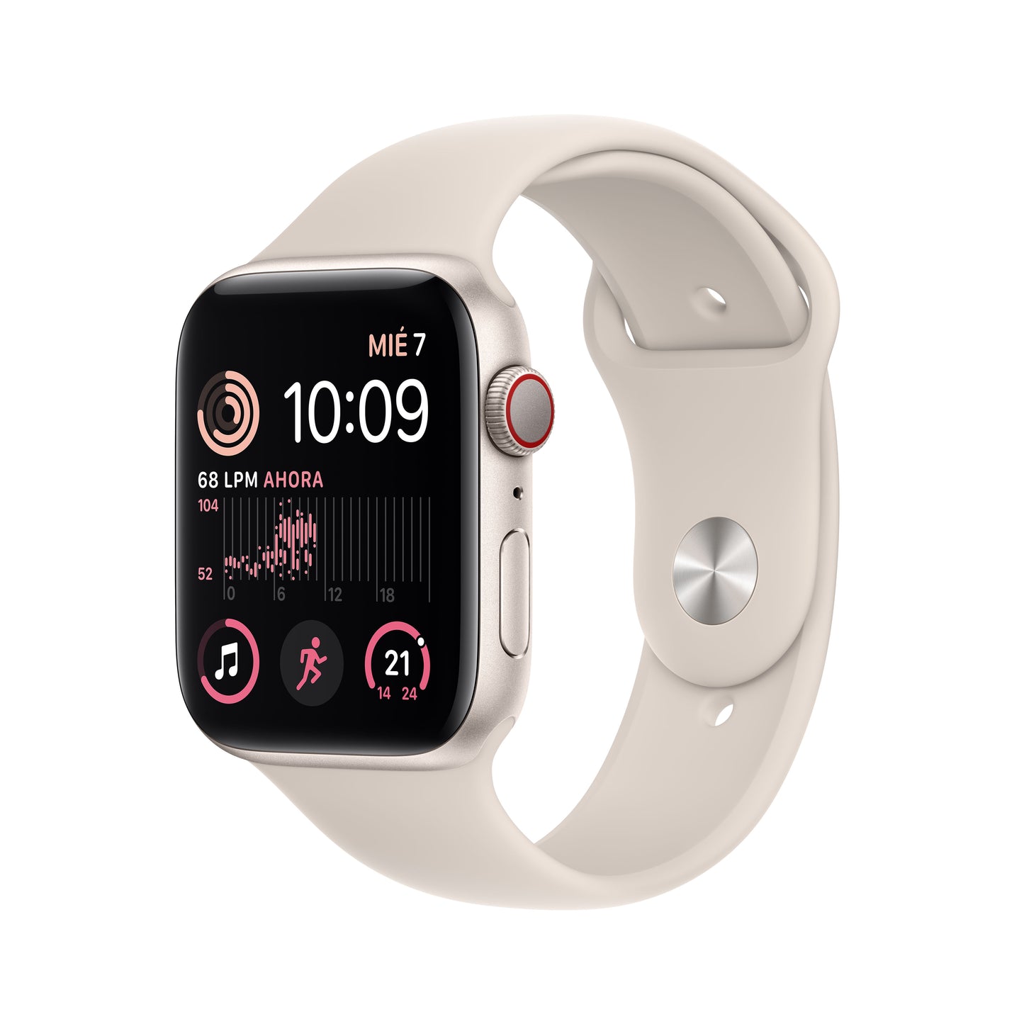 Apple Watch SE de 44 mm color blanco estrella disponible en www.mac-center.com