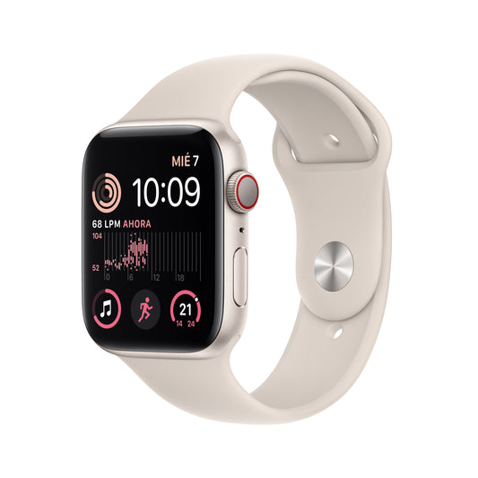 Apple Watch SE de 44 mm color blanco estrella disponible en www.mac-center.com