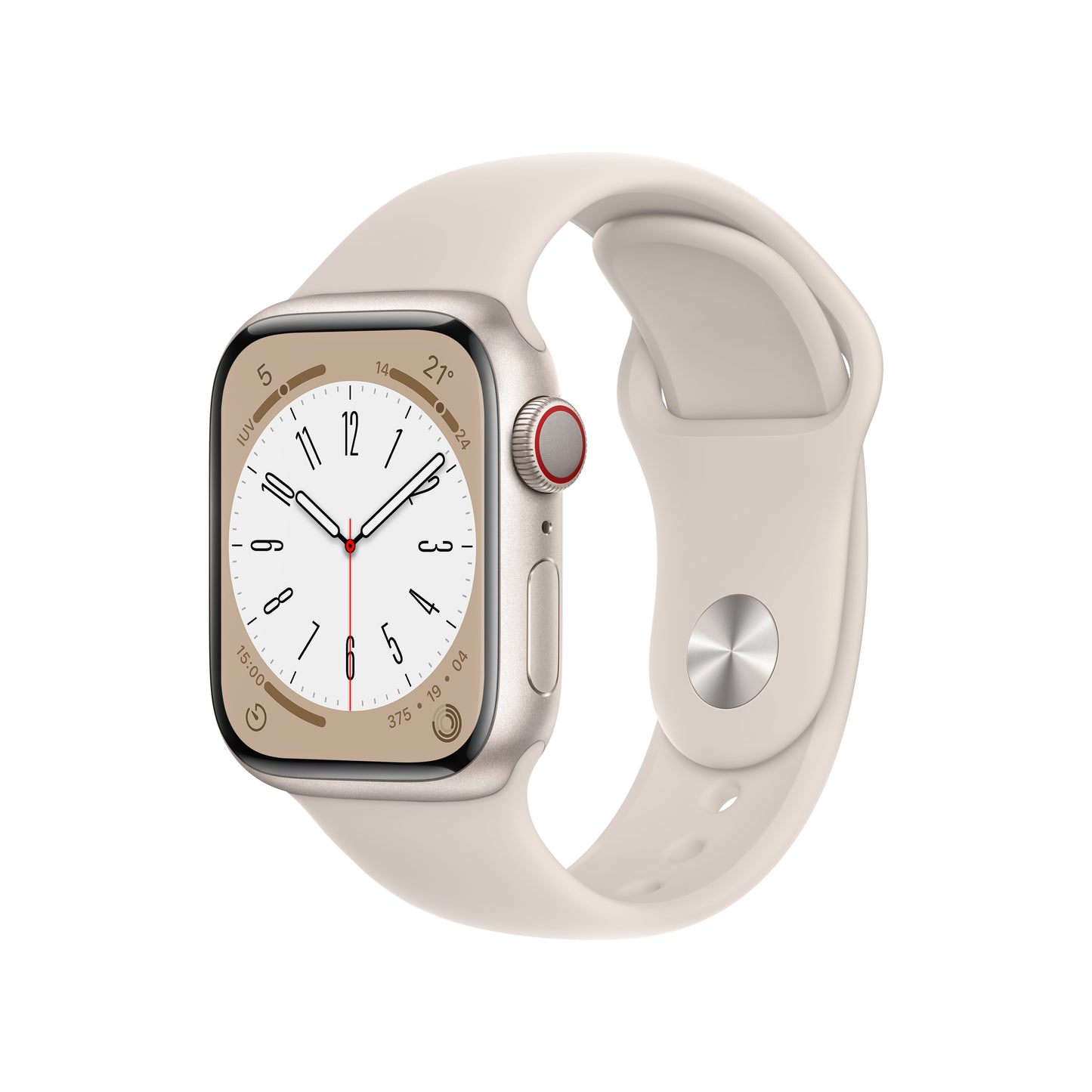Apple Watch Series 8 (GPS  + Cellular) de 41 mm - Caja de aluminio en blanco estrella - Correa deportiva blanco estrella - Talla única
