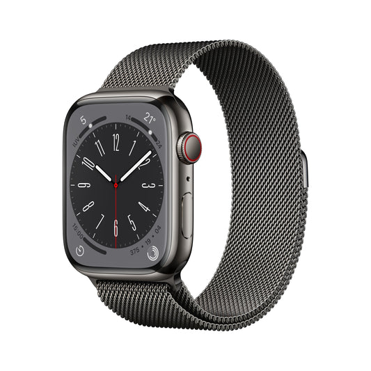 Apple Watch Series 8 (GPS + Cellular) de 45 mm - Caja de acero inoxidable en grafito - Pulsera Milanese Loop en grafito
