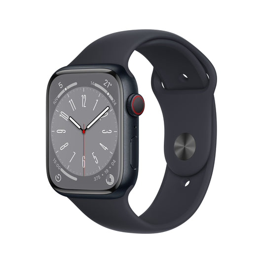 Apple Watch Series 8 (GPS + Cellular) de 45 mm - Talla única - Caja de aluminio en color medianoche - Correa deportiva en color medianoche
