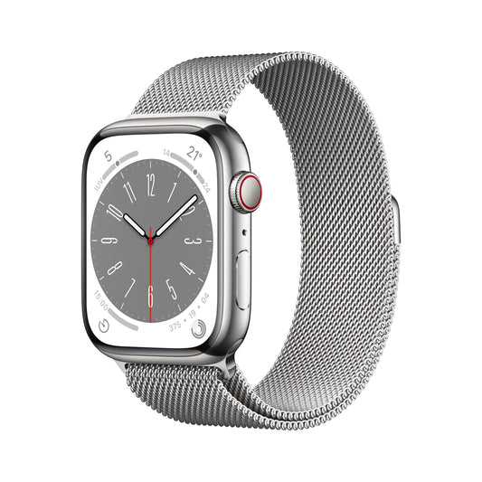 Apple Watch Series 8 (GPS + Cellular) de 45 mm - Caja de acero inoxidable en plata - Pulsera Milanese Loop en plata