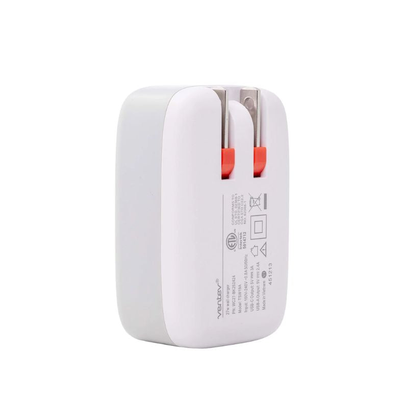 Cargador de pared Ventev doble USB-C y USB-A de 27 W - Blanco