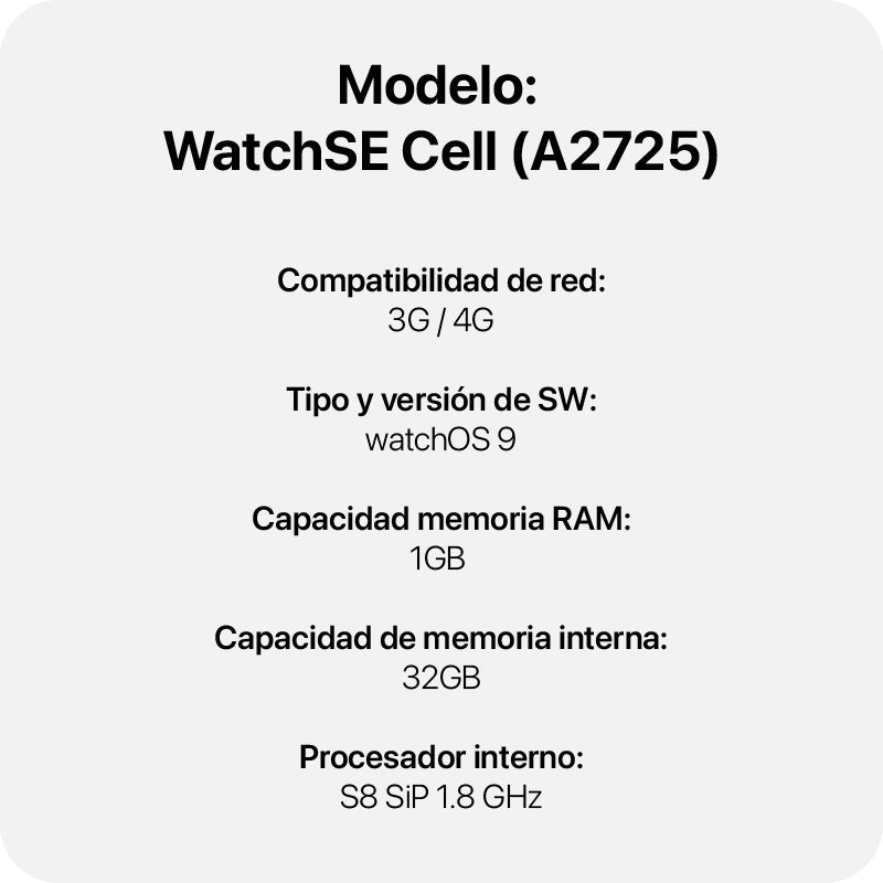 Apple Watch SE (GPS + Cellular) de 44 mm - Talla única - Caja de aluminio en color medianoche - Correa deportiva en color medianoche