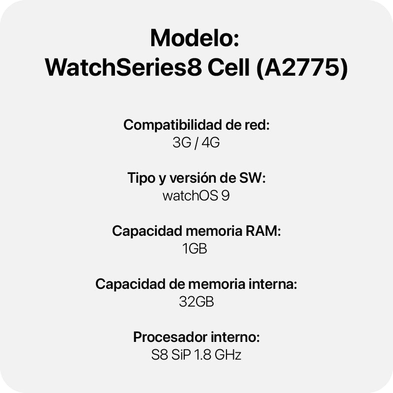 Apple Watch Series 8 (GPS + Cellular) de 45 mm - Caja de acero inoxidable en grafito - Correa deportiva en color medianoche - Talla única