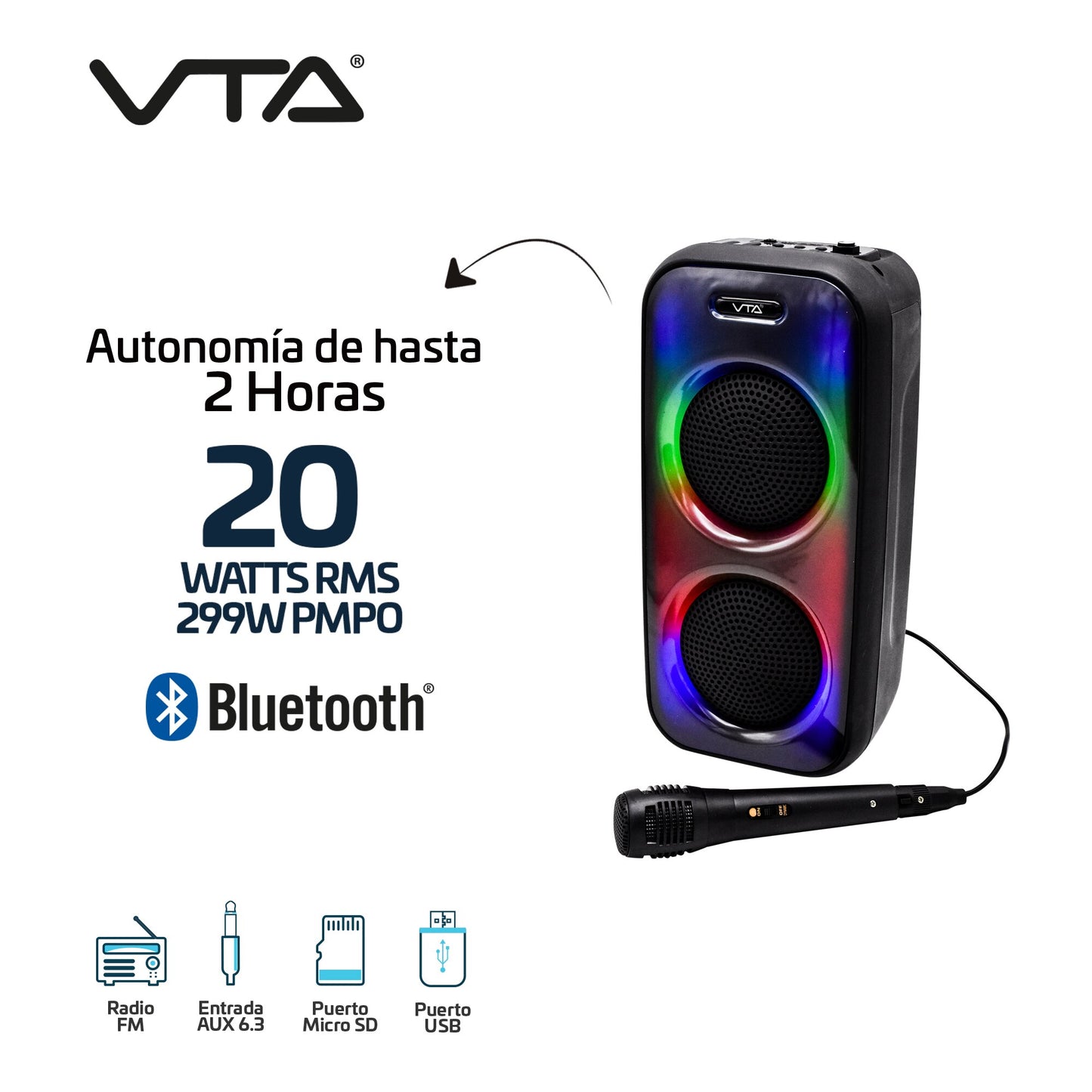 Parlante VTA Recargable Luz Flama 20W Incluye Micrófono